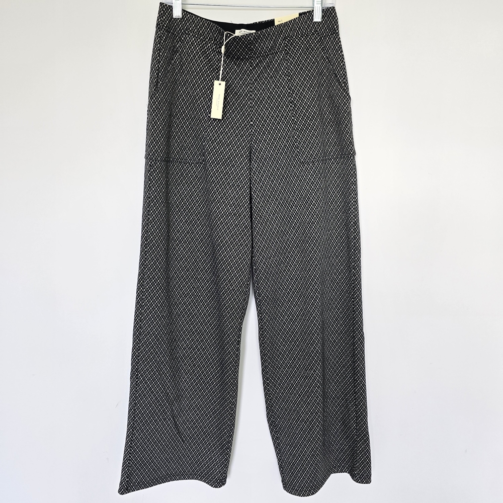 Max Studio Ponte Wide Leg Pants Women L Black Cream Trouser NWT